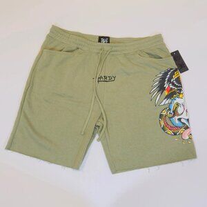 Ed Hardy Men’s Shorts XL Olive Green Graphic Tattoo Streetwear Casual